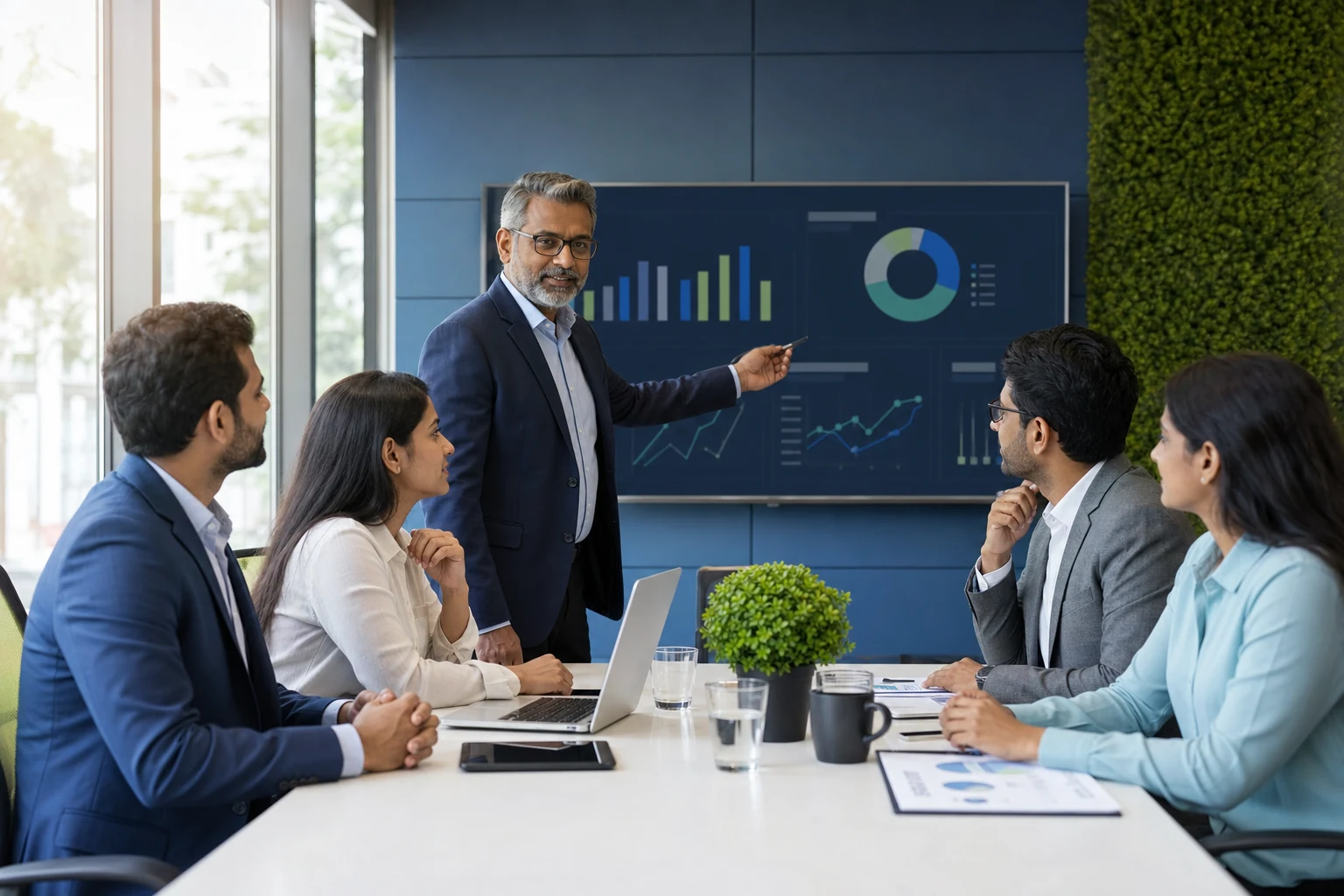 Corporate team discussing operational performance